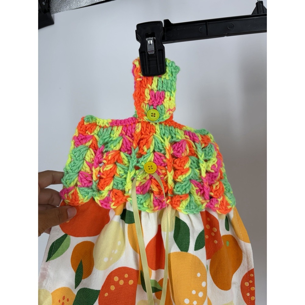 VTG Crochet Hanging Kitchen Towels Citrus Orange Fruit Retro Granny Cottagecore - Picture 3 of 9